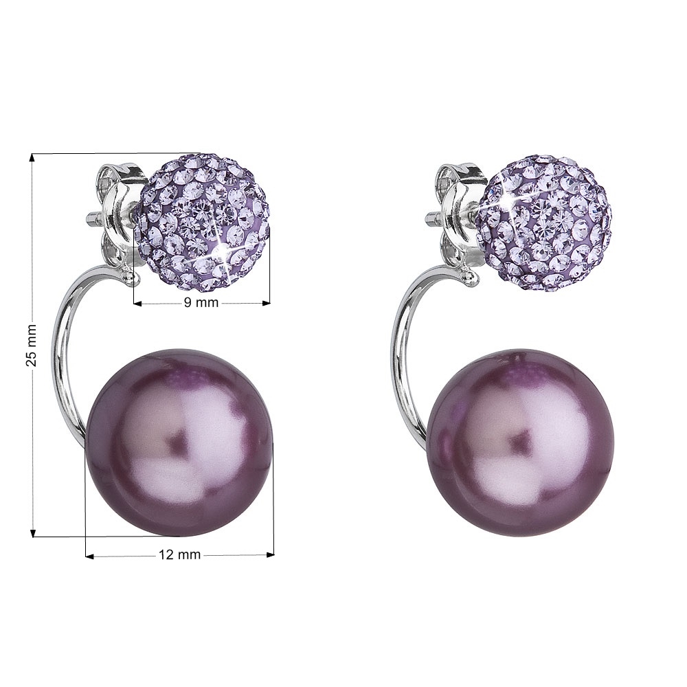Strieborné náušnice dvojité s kryštálmi Swarovski fialové okrúhle violet