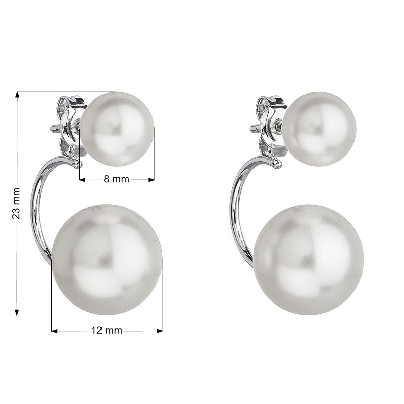 Strieborné náušnice dvojité s perlou Swarovski biele okrúhle