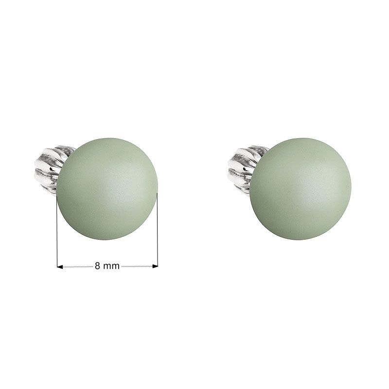 Strieborné náušnice pecka s perlou Swarovski zelené okrúhle pastel green
