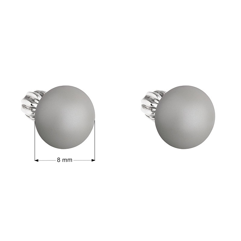 Strieborné náušnice pecka s perlou Swarovski šedé okrúhle pastel grey