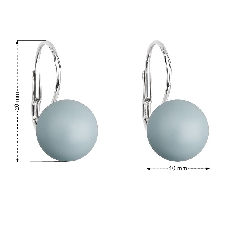 Strieborné náušnice visiace s perlou Swarovski modré okrúhle