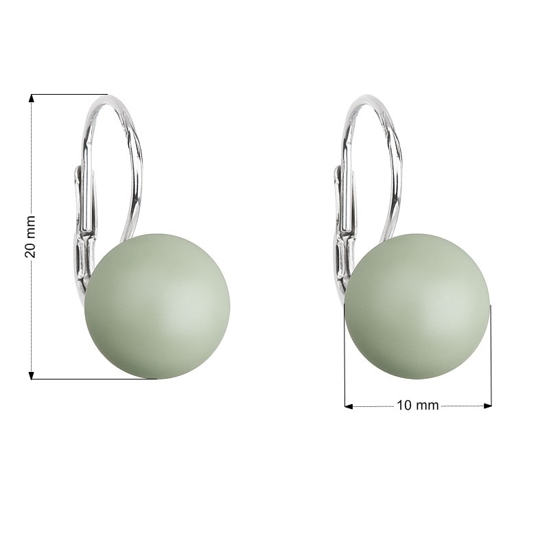 Strieborné náušnice visiace s perlou Swarovski zelené okrúhle pastel green