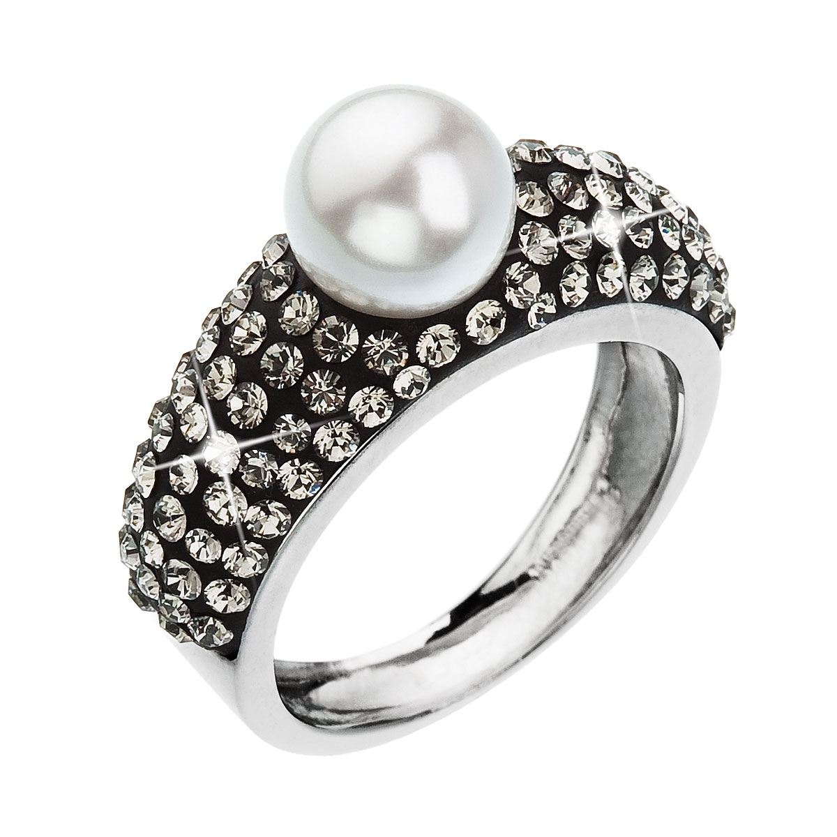 Strieborný prsteň s kryštálmi Swarovski biela sivá