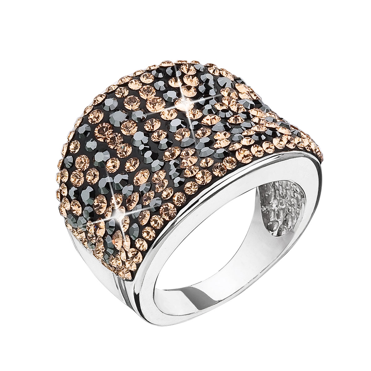 Strieborný prsteň s kryštálmi Swarovski čierno zlatý colorado