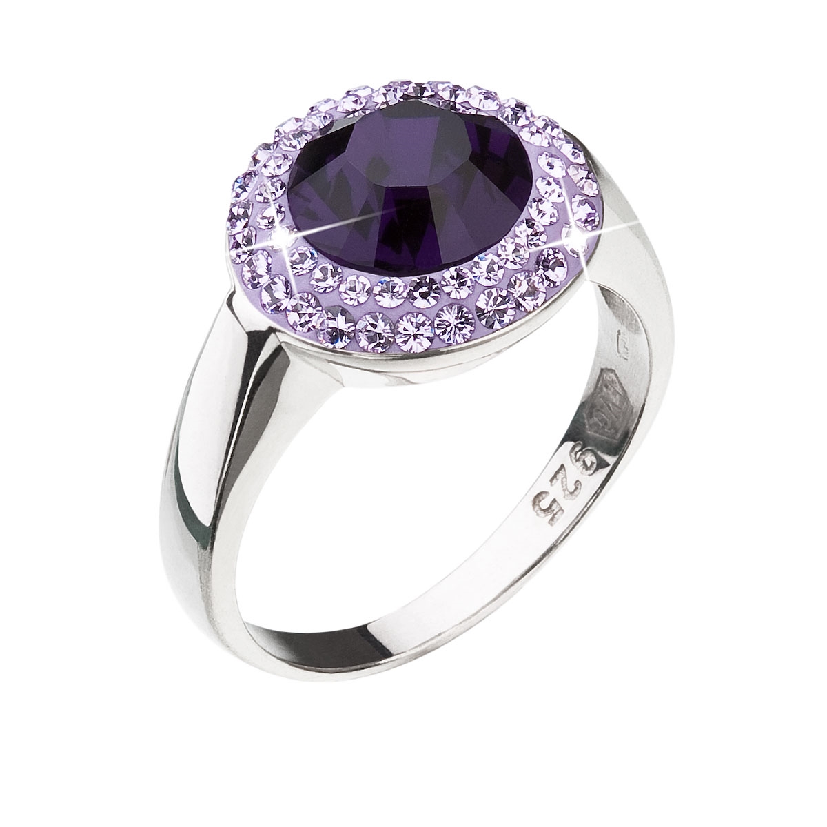 Strieborný prsteň s kryštálmi Swarovski fialový