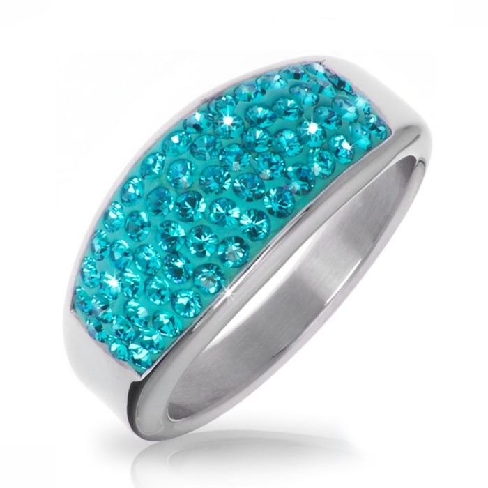 Oceľový prsteň s kryštálmi Crystals from Swarovski ®, BLUE ZIRCON