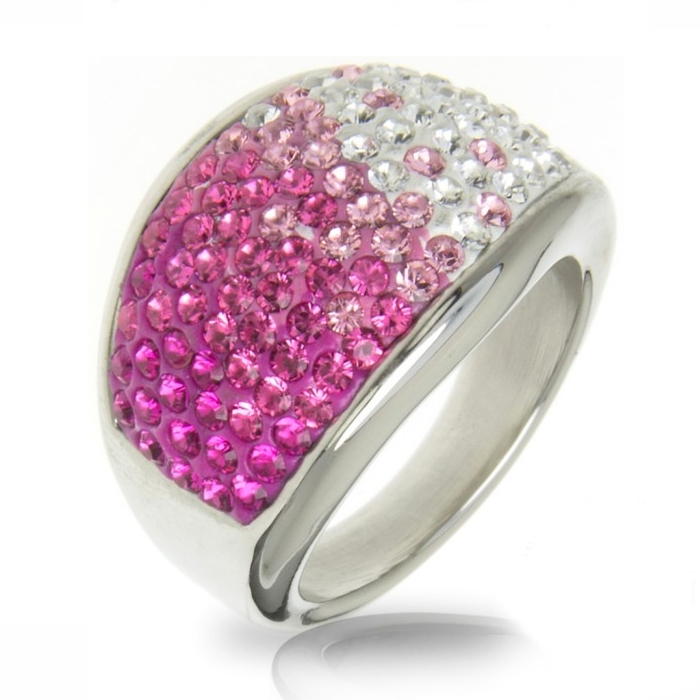 Oceľový prsteň s kryštálmi Crystals from Swarovski ®, ROSE