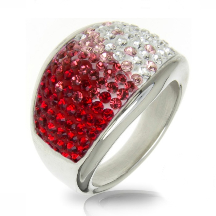 Oceľový prsteň s kryštálmi Crystals from Swarovski ®, RED
