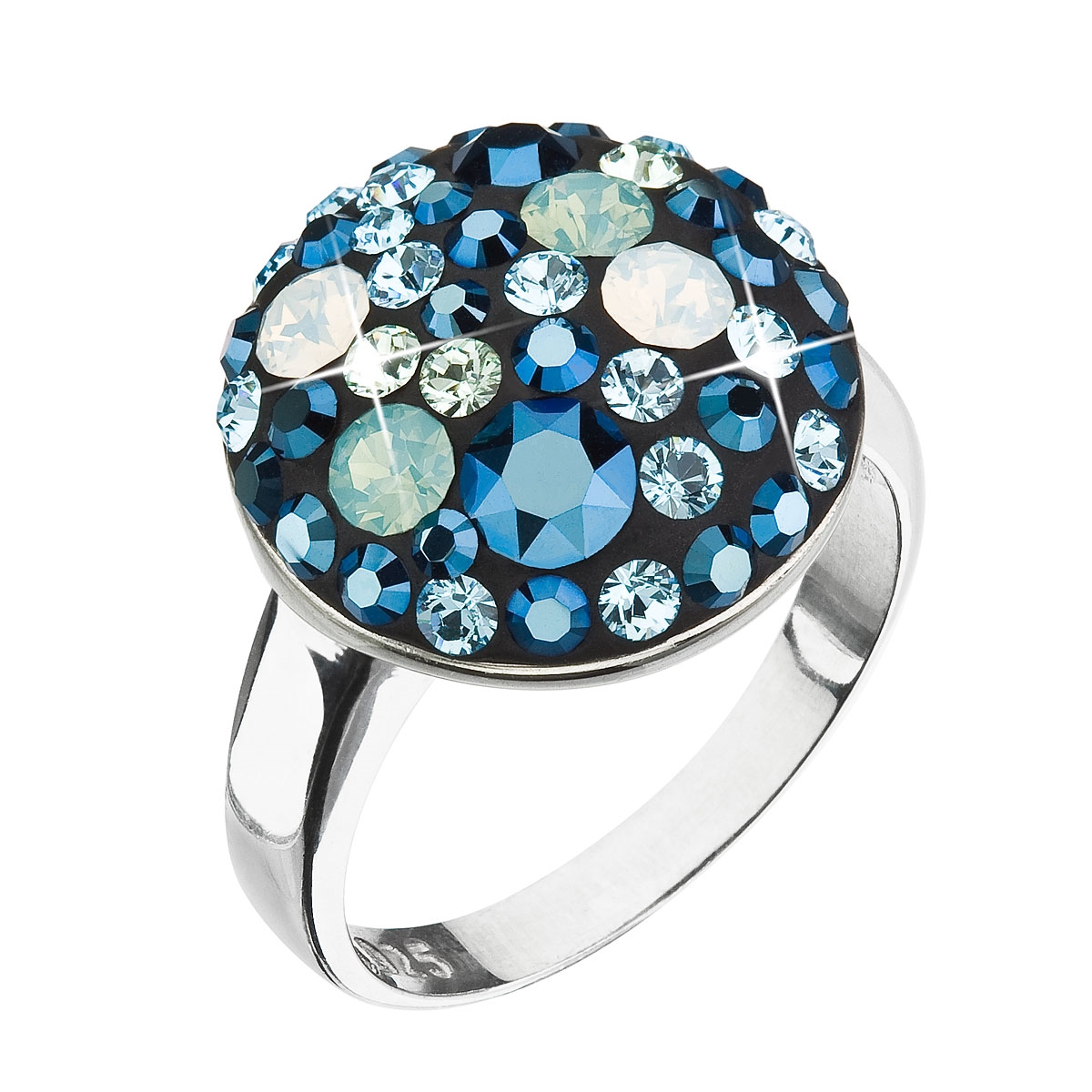 Strieborný prsteň s kryštálmi Swarovski modrý