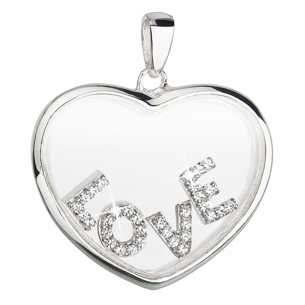 Strieborný prívesok srdce Love s kryštálmi Crystals from Swarovski ®
