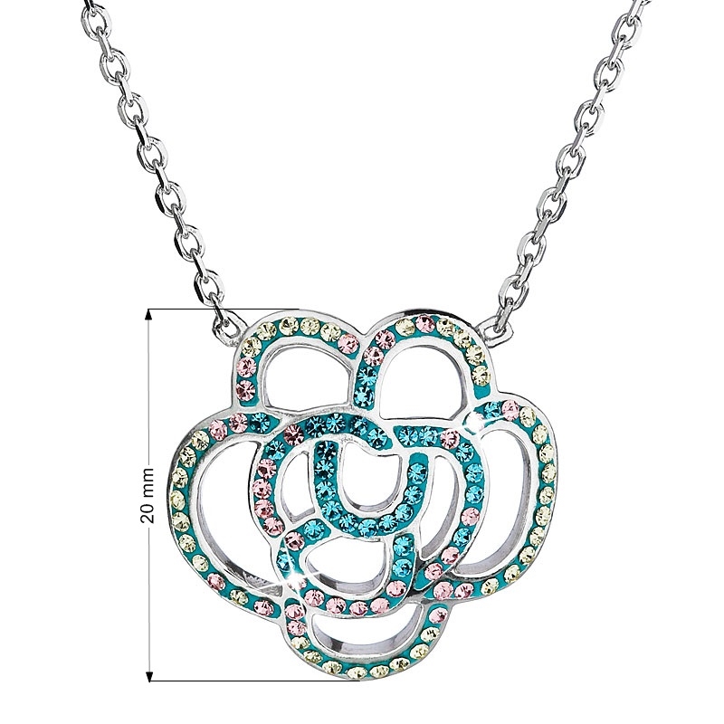 Strieborný náhrdelník sruže s farebnými kryštálmi Crystals from Swarovski ®