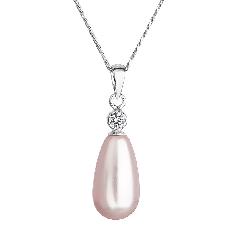 Strieborný náhrdelník s ružovou perličkou Crystals from Swarovski ®