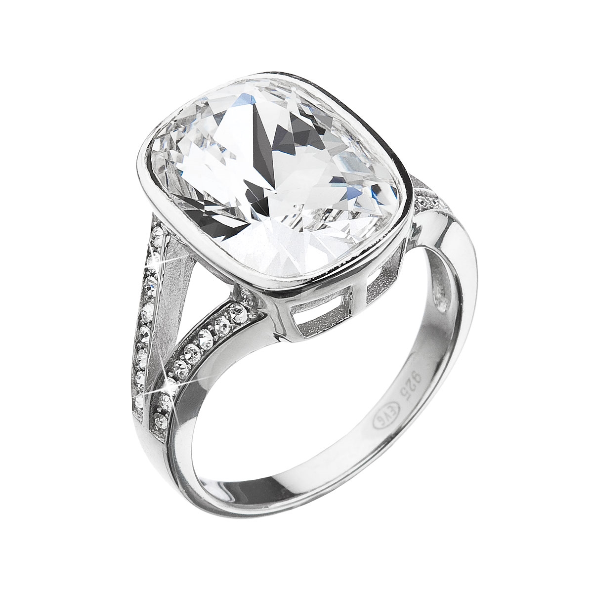 Strieborný prsteň s kryštálmi Swarovski biely obdĺžnik