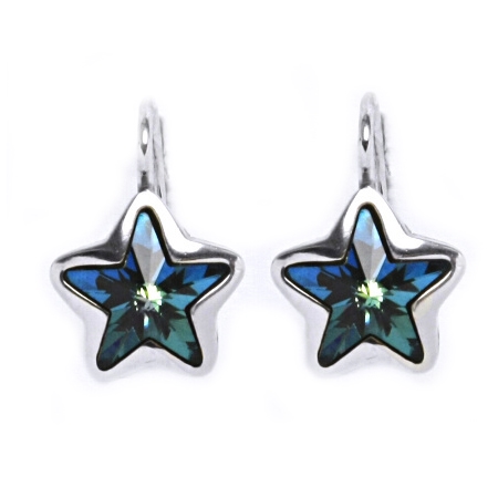 Strieborné náušnice s hviezdami Crystals from SWAROVSKI®, Bermuda Blue