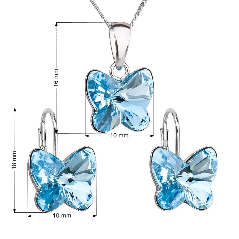 Sada strieborných šperkov sa motýliky Crystals from Swarovski ® Aqua