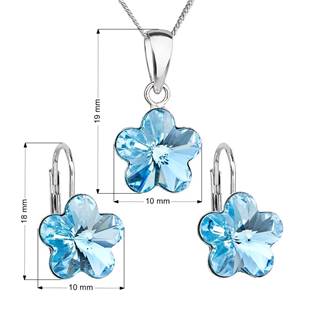 EVOLUTION GROUP CZ Sada stříbrných šperků s kytičkami Crystals from Swarovski® Aqua - 39143.3