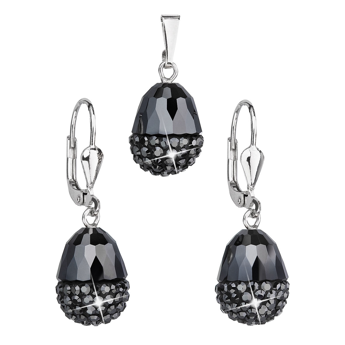 Sada strieborných šperkov s kameňmi Crystals from Swarovski ® hematitu