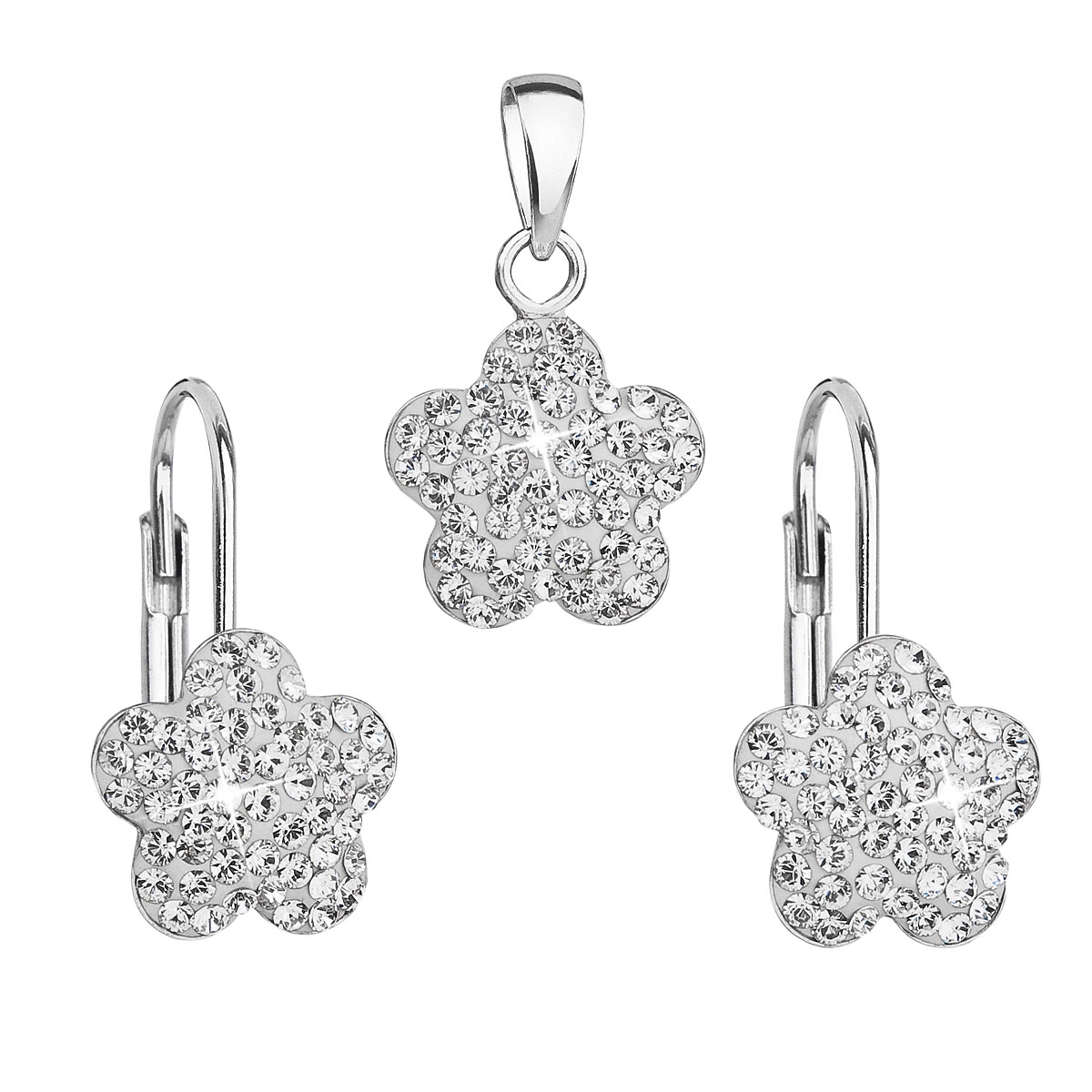 Súprava strieborných šperkov - kvetinky s kryštálmi Crystals from Swarovski ® Crystal