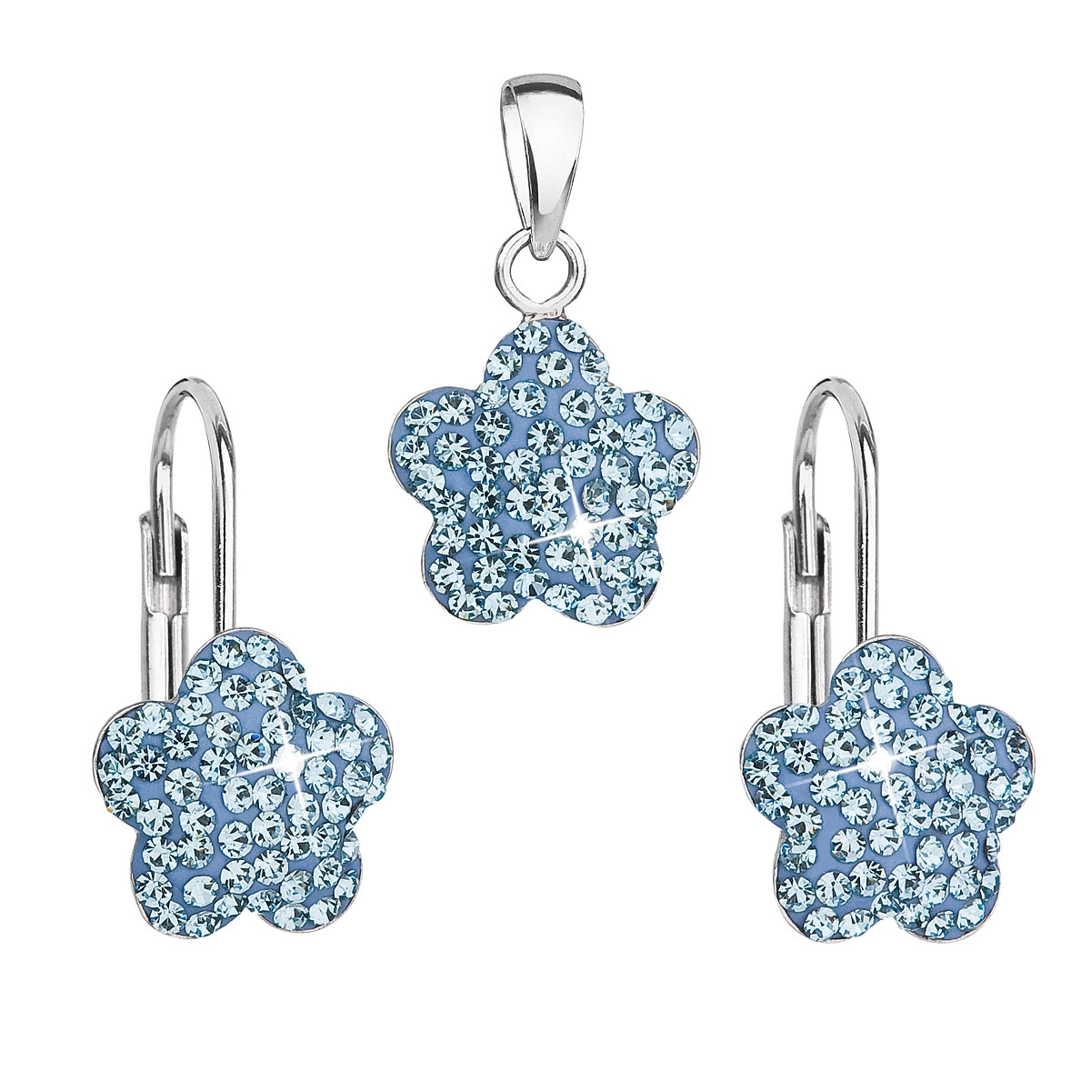 Súprava strieborných šperkov - kvetinky s kryštálmi Crystals from Swarovski ® Aquamarine