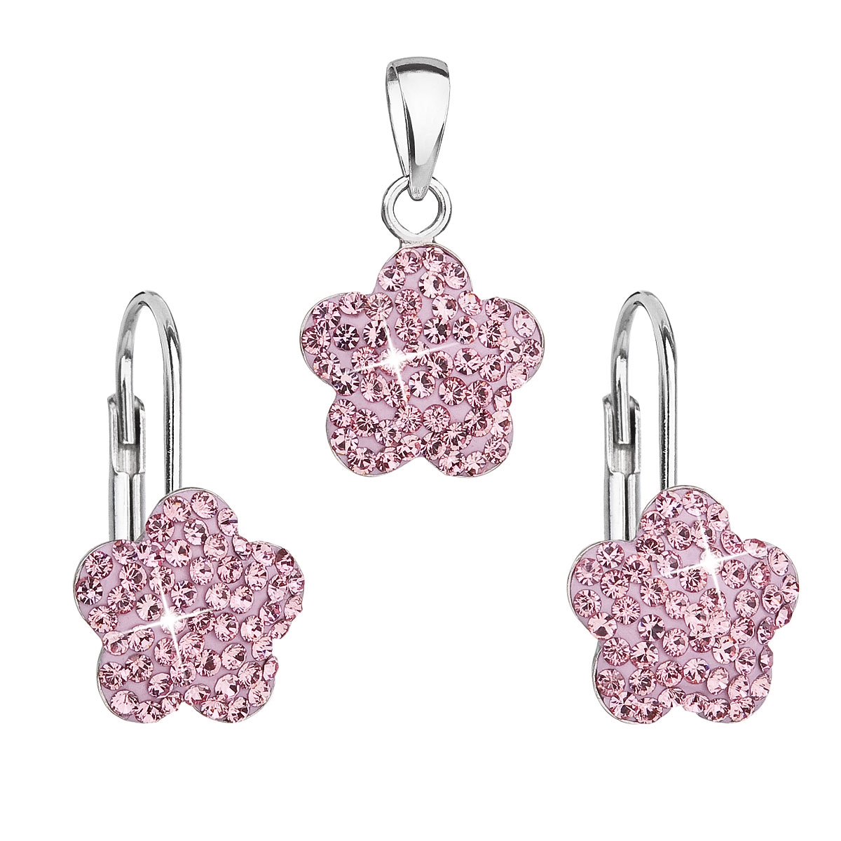 Súprava strieborných šperkov - kvetinky s kryštálmi Crystals from Swarovski ® Rose
