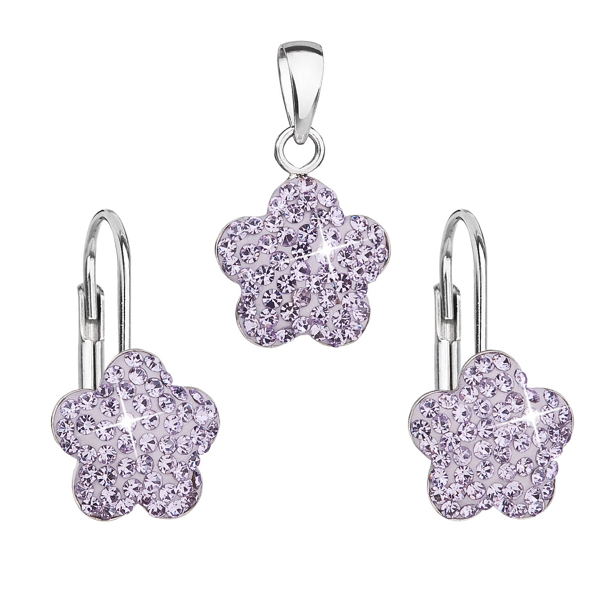 Súprava strieborných šperkov - kvetinky s kryštálmi Crystals from Swarovski ® Violet