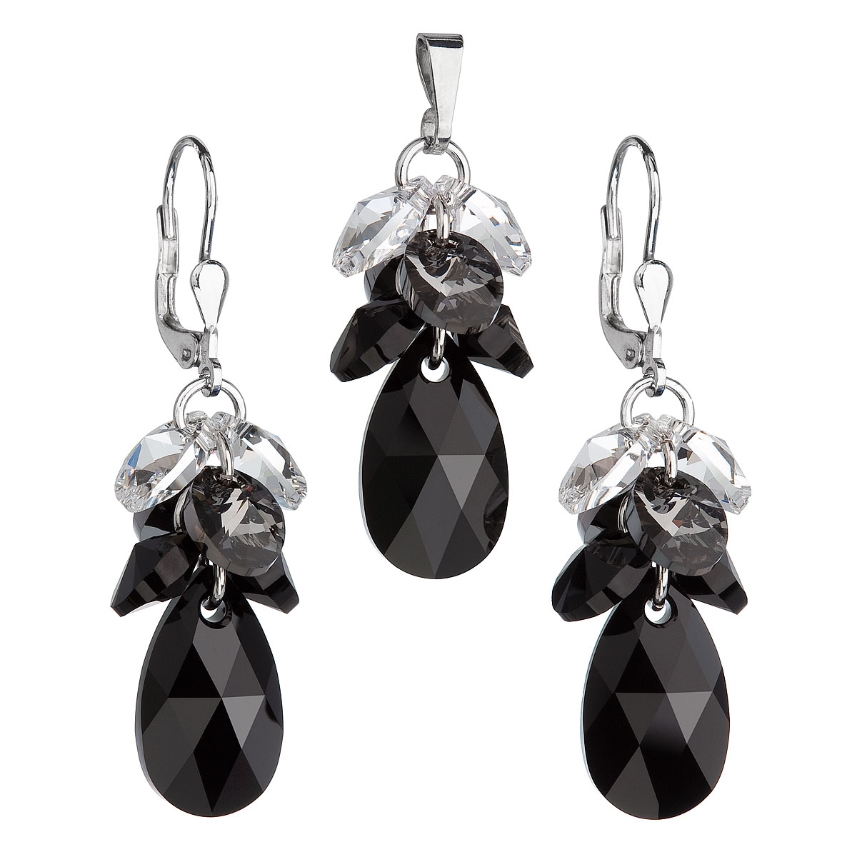 Sada náušníc a prívesku strapec Crystals from Swarovski ® Black