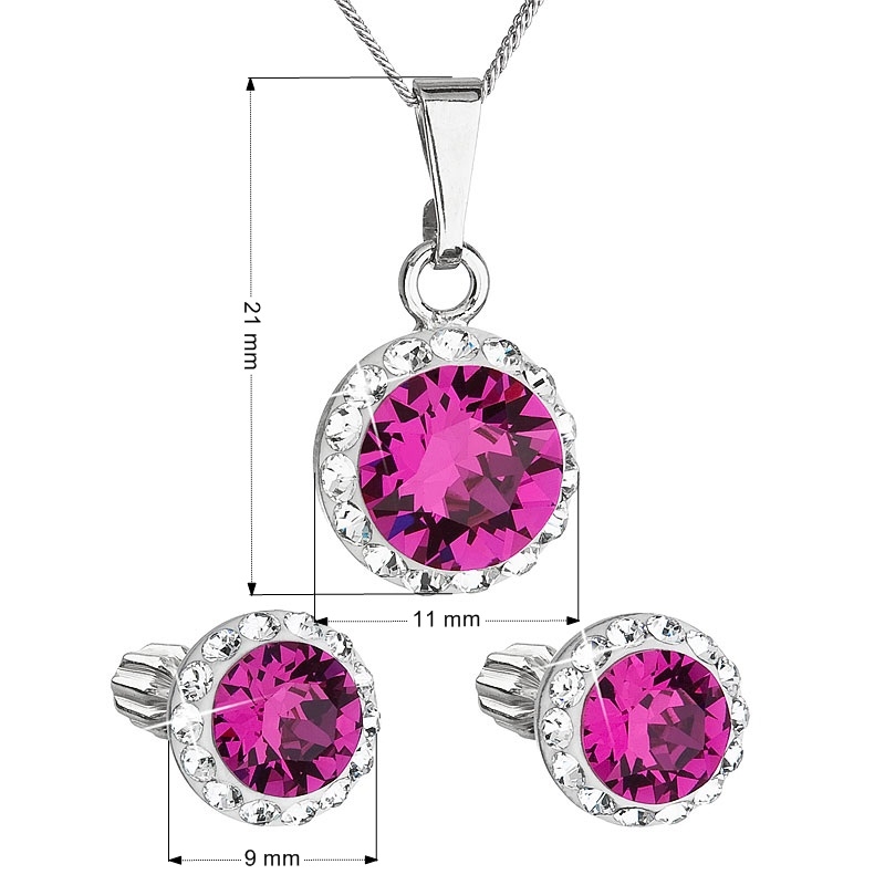 Sada náušníc a prívesku s kamienkami Crystals from Swarovski ® Fuchsia