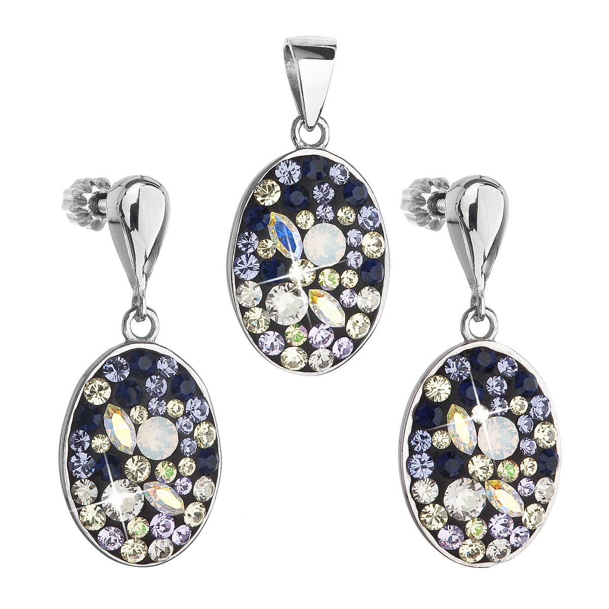 Sada strieborných šperkov oválky s kamienkami Crystals from Swarovski ®