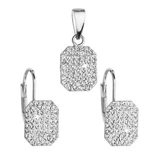 EVOLUTION GROUP CZ Sada stříbrných šperků obdélníky s kamínky Crystals from Swarovski® Crystal - 39156.1
