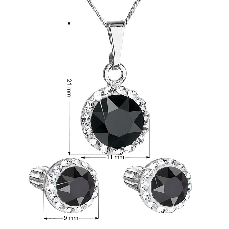 Sada náušníc a prívesku s kamienkami Crystals from Swarovski ® Black Jet