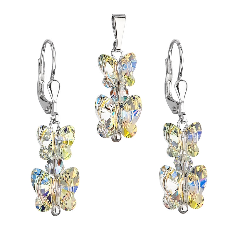 Sada strieborných šperkov s motýlikmi Crystals from Swarovski ® AB