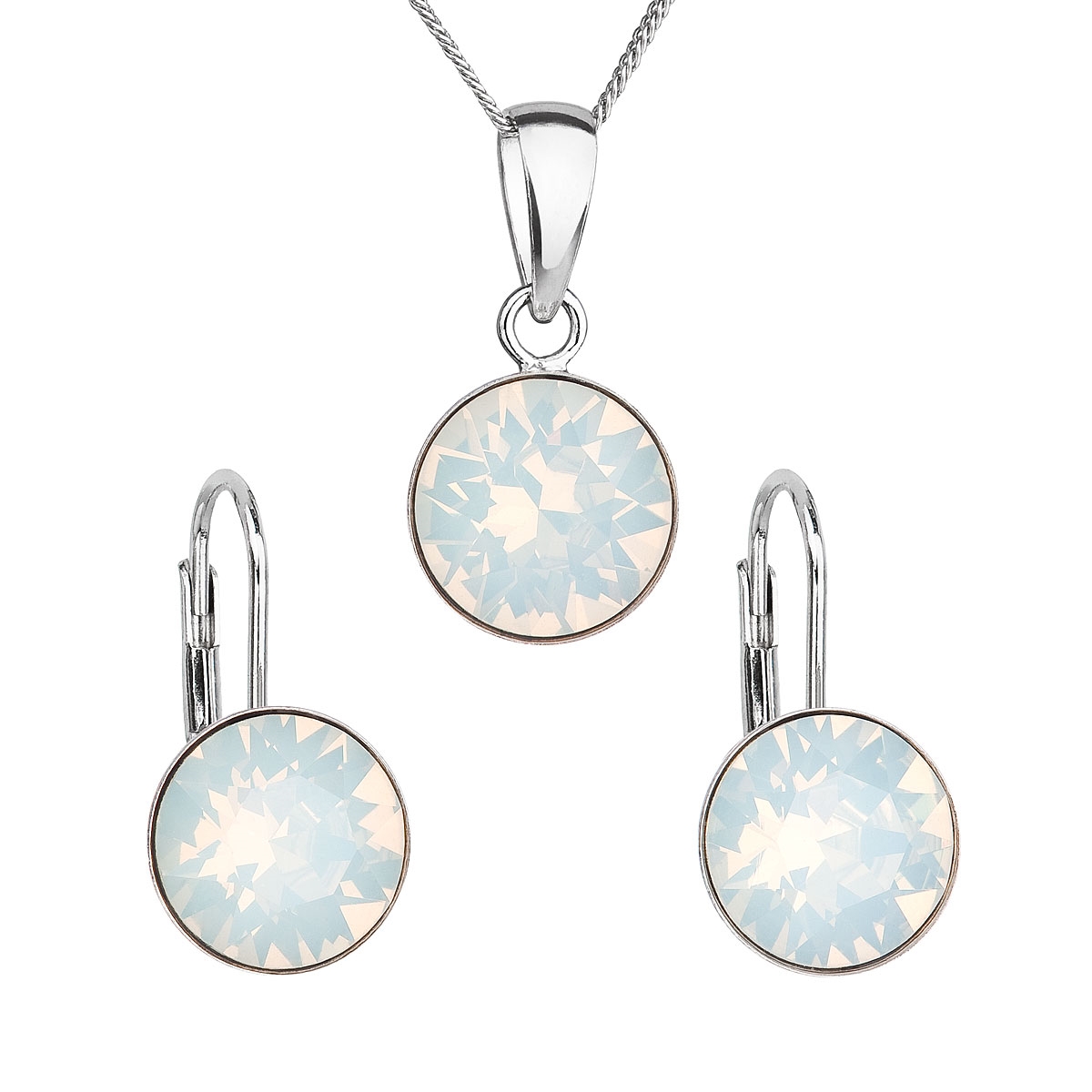 Sada strieborných šperkov s kameňmi Crystals from Swarovski ® White Opal