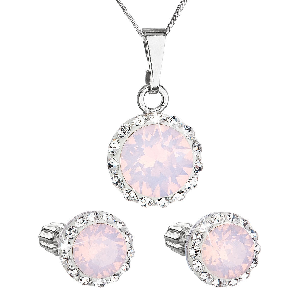 Sada náušníc a prívesku s kamienkami Crystals from Swarovski ® Rose Opal