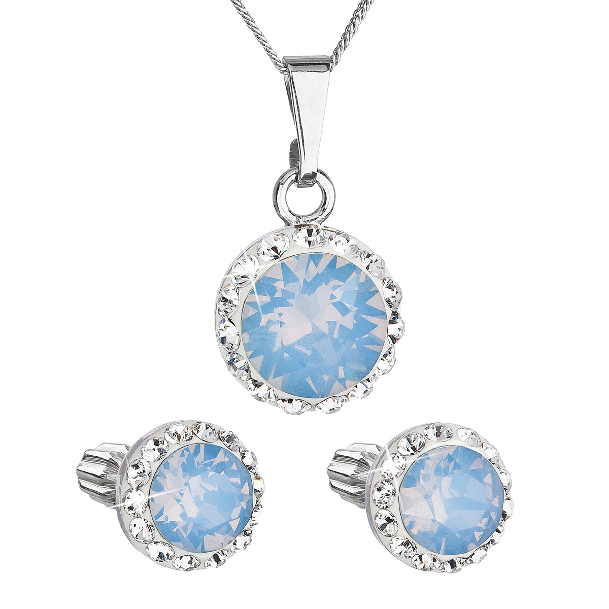 Sada náušníc a prívesku s kamienkami Crystals from Swarovski ® Blue Opal