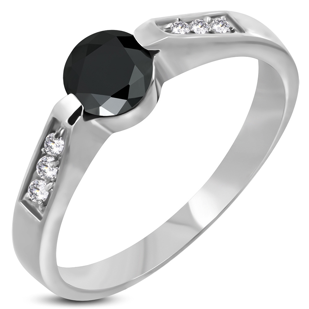 Oceľový prsteň s čiernym zirkónom