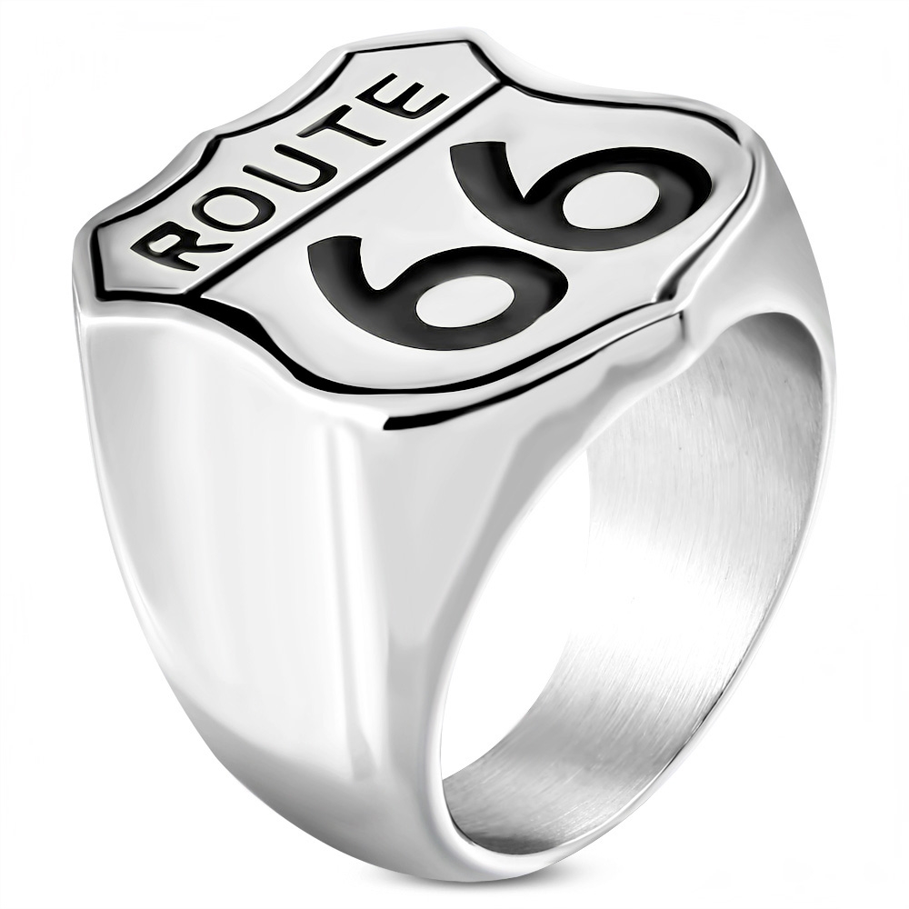 Motorkársky oceľový prsteň ROUTE 66, veľ. 60