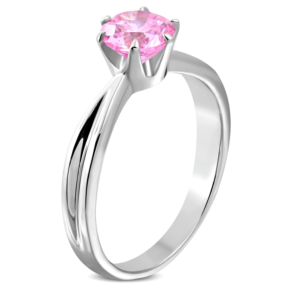 Oceľový prsteň so ružovým zirkónom, veľ. 57