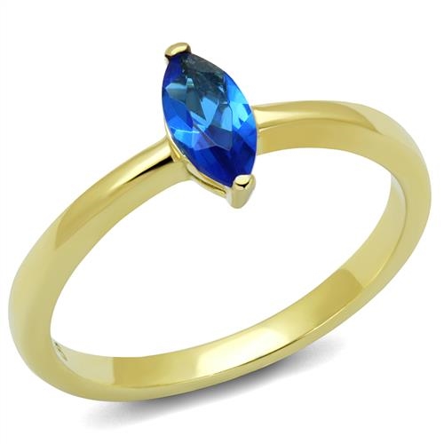 Pozlátený oceľový prsteň s modrým kameňom
