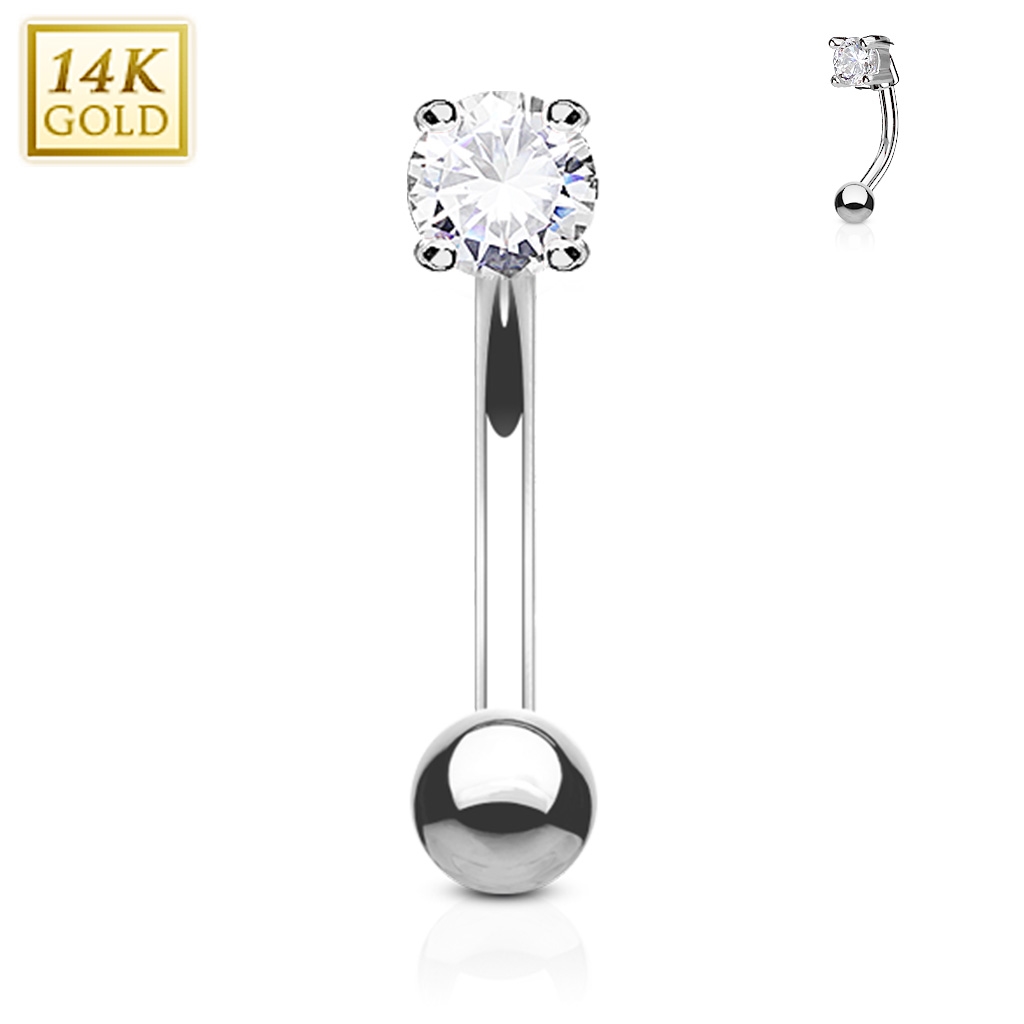 Zlatý piercing do obočí, čirý zirkon, Au 585/1000 čirá ZL01109C-WG