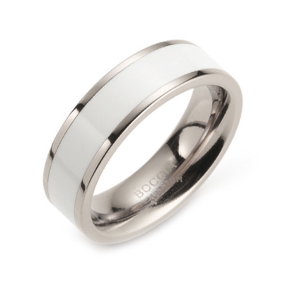 Pánsky titánový prsteň BOCCIA® s bielym smaltom 0123-06