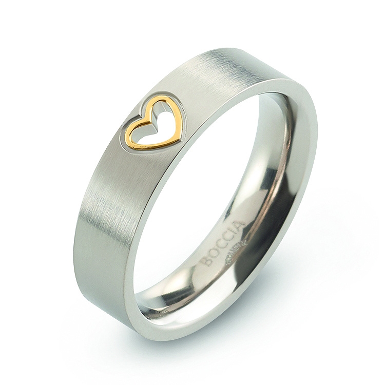 Titánový snubný prsteň sa pozláteným srdiečkom BOCCIA® 0143-02