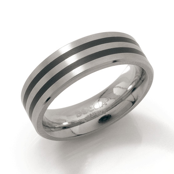 Pánsky titánový snubný prsteň s čiernymi pruhmi BOCCIA® 0101-17
