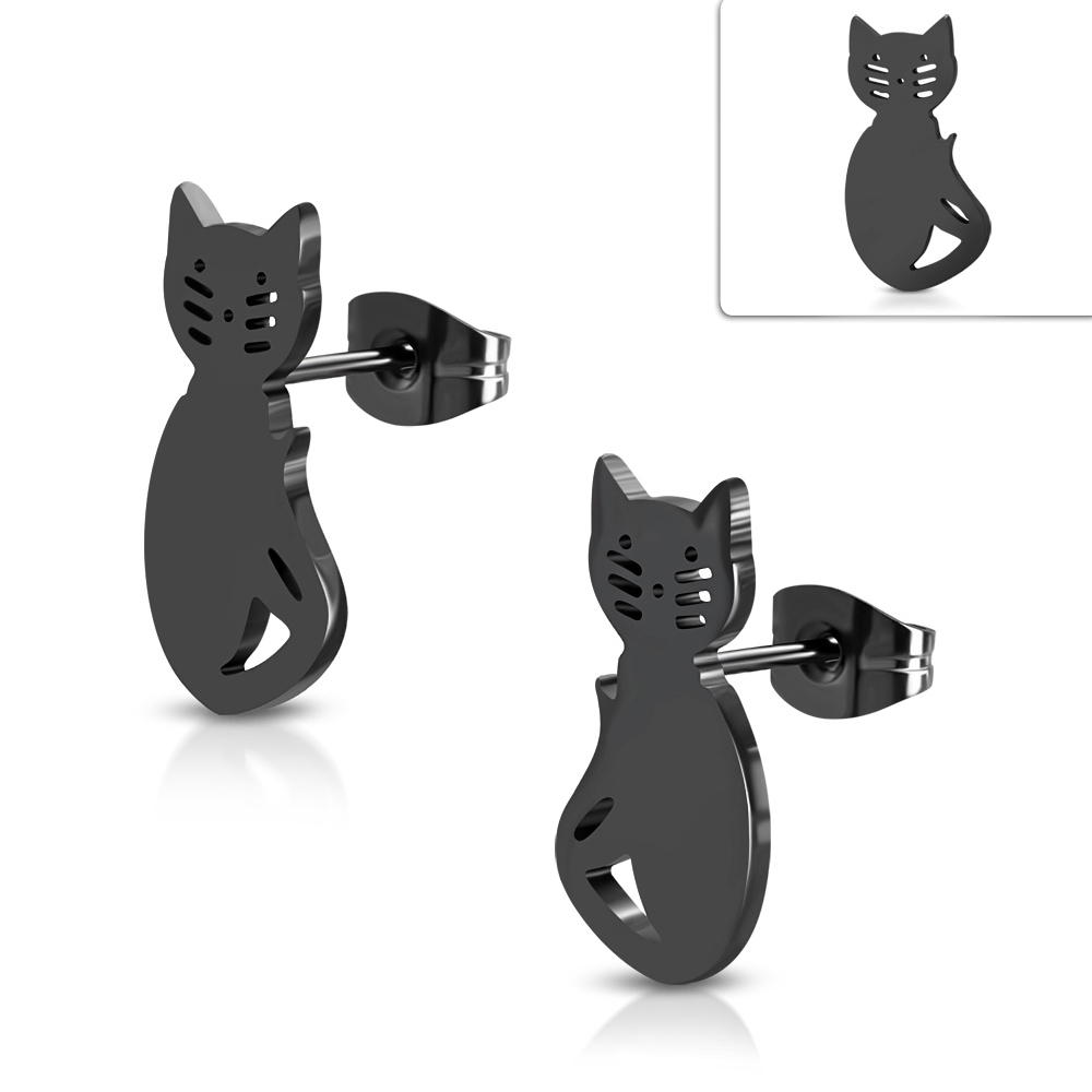 Čierne oceľové náušnice mačičky