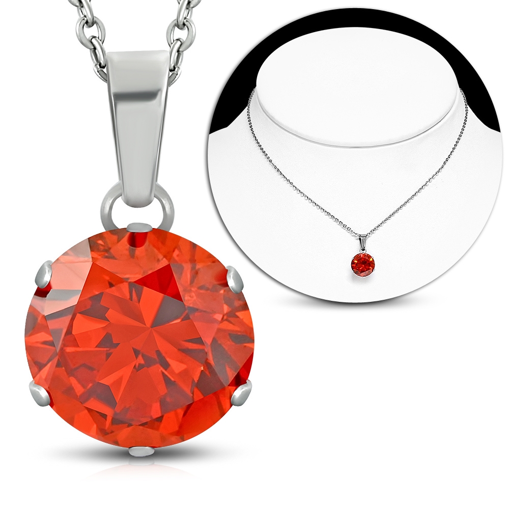 Oceľový náhrdelník s červeným kameňom