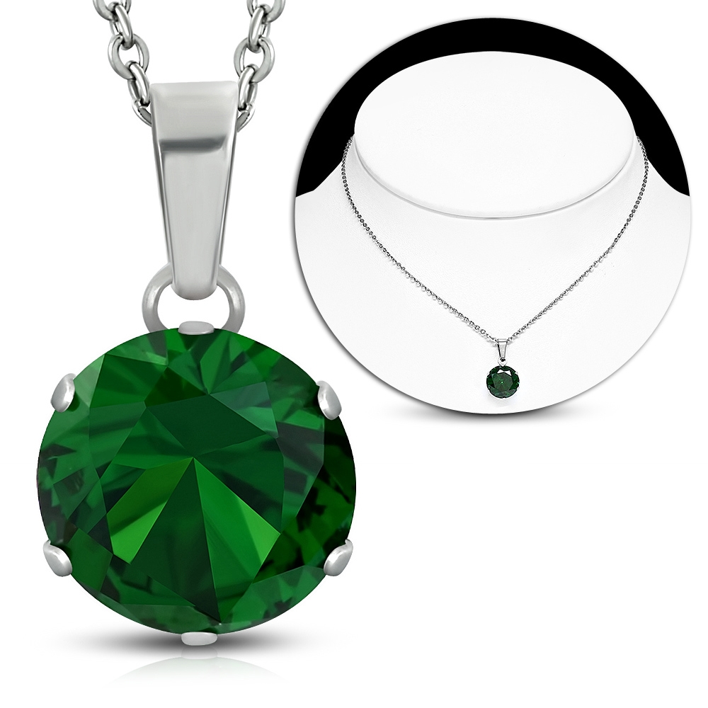 Oceľový náhrdelník so zeleným kameňom