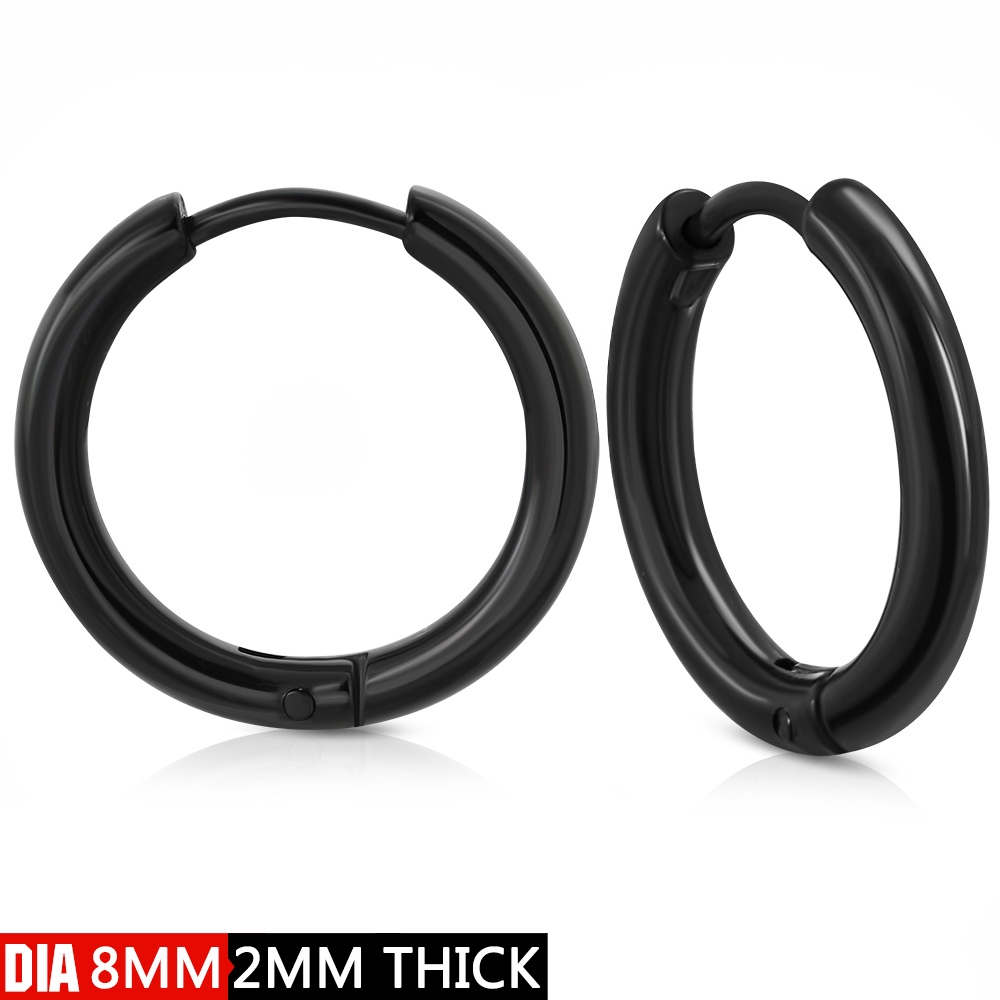 Čierne oceľové náušnice - kruhy 8 mm