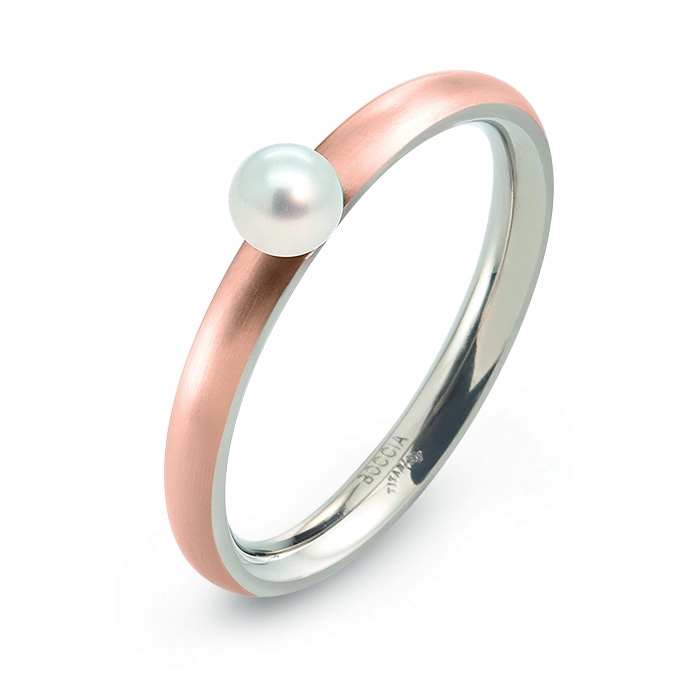 Pozlátený titánový prsteň s perlou BOCCIA® 0145-03