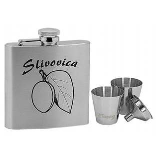 Lucca di Maggio® 97059 Ocelová kapesní lahev - placatka 180ml + 2 kalíšky 30ml a trychtýřek