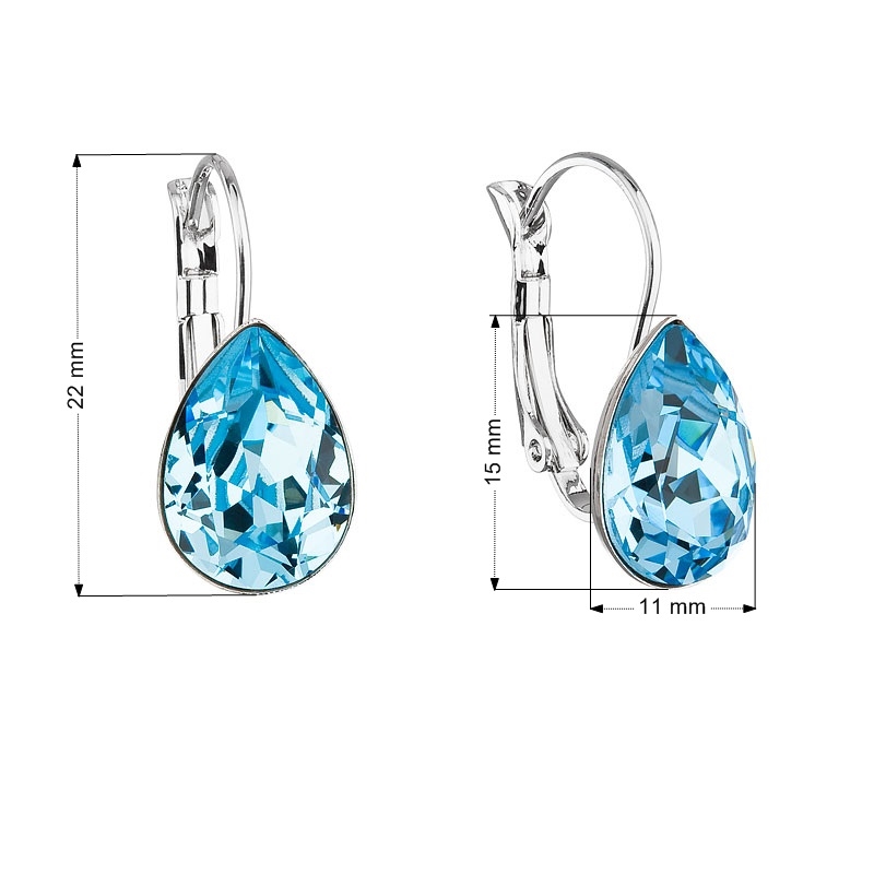 Náušnice bižutéria so Swarovski kryštálmi slza, Aqua