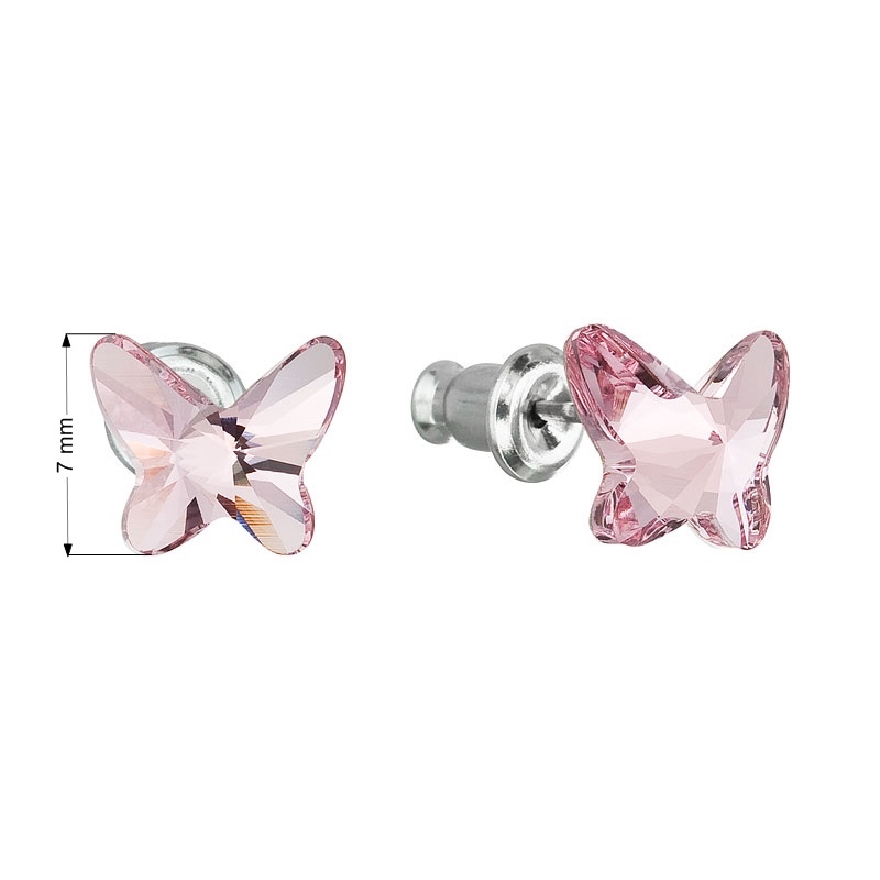 Náušnice bižutéria so Swarovski kryštálmi motýľ Light Rose